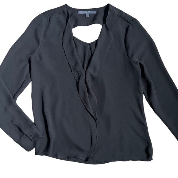 GUESS BLACK LONG SLEEVE BLOUSE TO WITH RUFFLES AND CUTOUT SIZE SMALL - Picture 1 of 5
